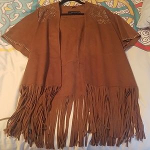 Embellished suede fringe jacket